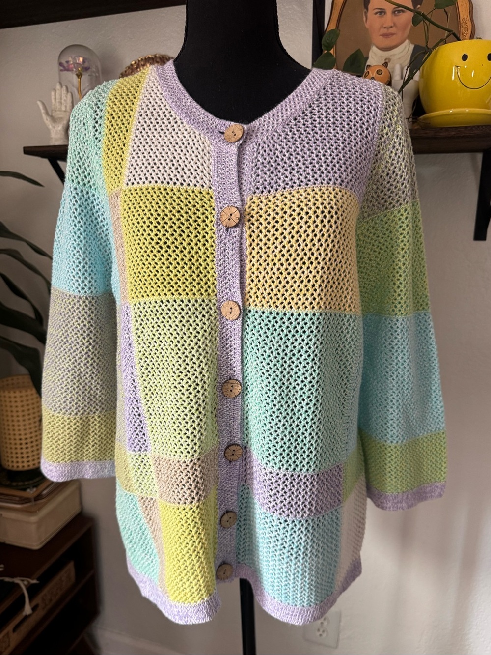 Christopher & Banks Petite Pastel 3/4 Sleeve Open Knit Cardigan